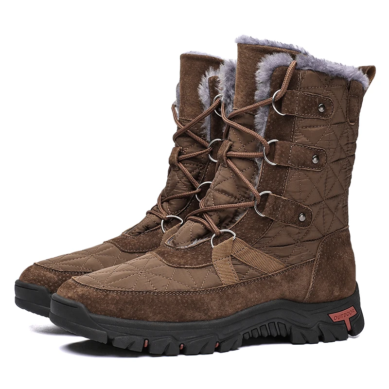 Botas de nieve de felpa cálidas para hombre, botines informales con cordones, impermeables, antideslizantes, talla grande, Invierno