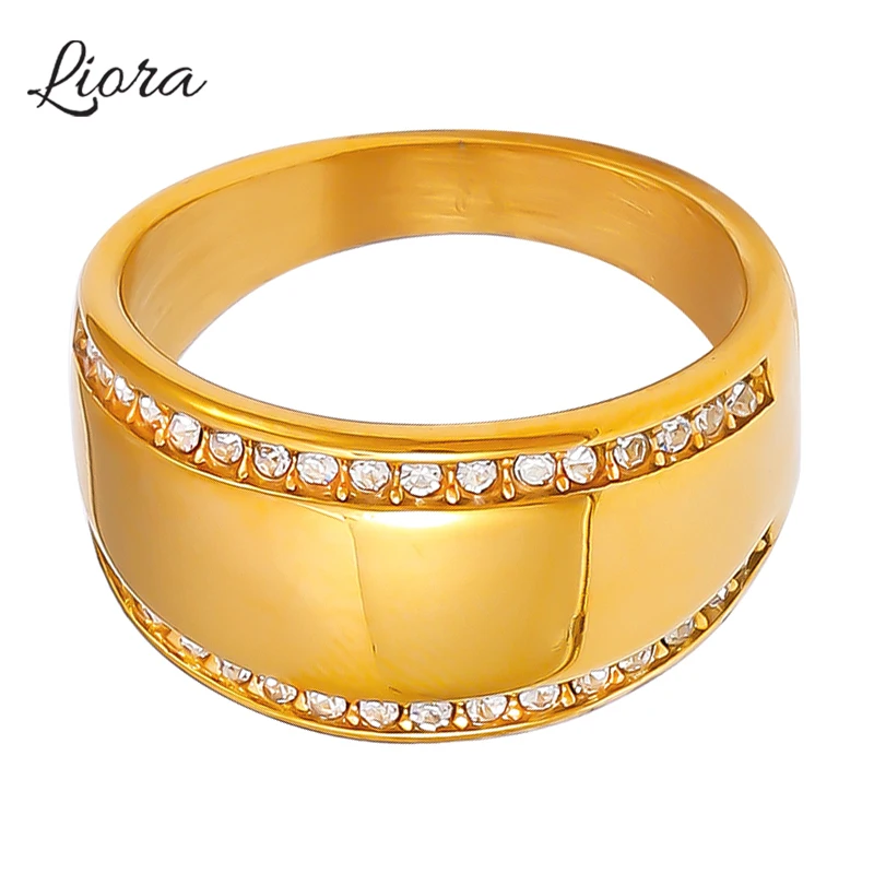 Liora модные гладкие кольца из нержавеющей стали для женщин металлические стразы очаровательные эффектные кольца модные водонепроницаемые ювелирные изделия
