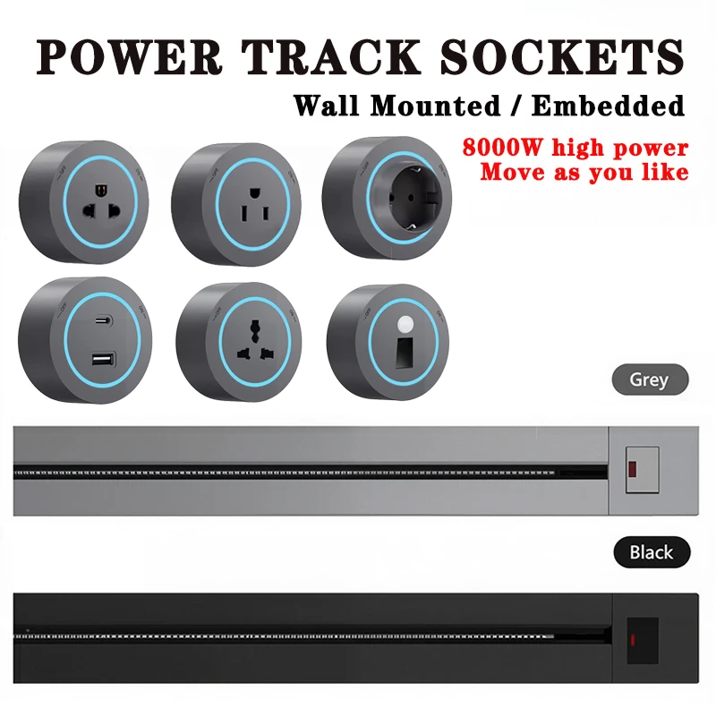 40cm 50cm Universal Power Track Socket Built-in Countertop Aluminum with Pop Electric Plug Home Appliances US EU UK Standard