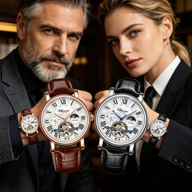 Montre mécanique automatique pour homme, style business, cadran squelette ajouré, bracelet en cuir, étanche, luxe, Reloj Hombre, cadeau