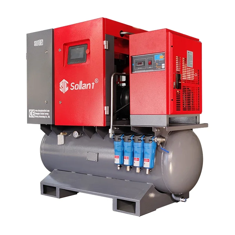 Sollant 4-in-1 All in One Screw air Compressor Fixed Speed 7bar-15bar with air Dryer air Compressor Machine