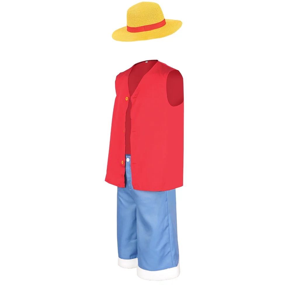 Kids Adult Luffy Cosplay Costume Boys Luffy Hat Shirt Shorts Halloween Outfits