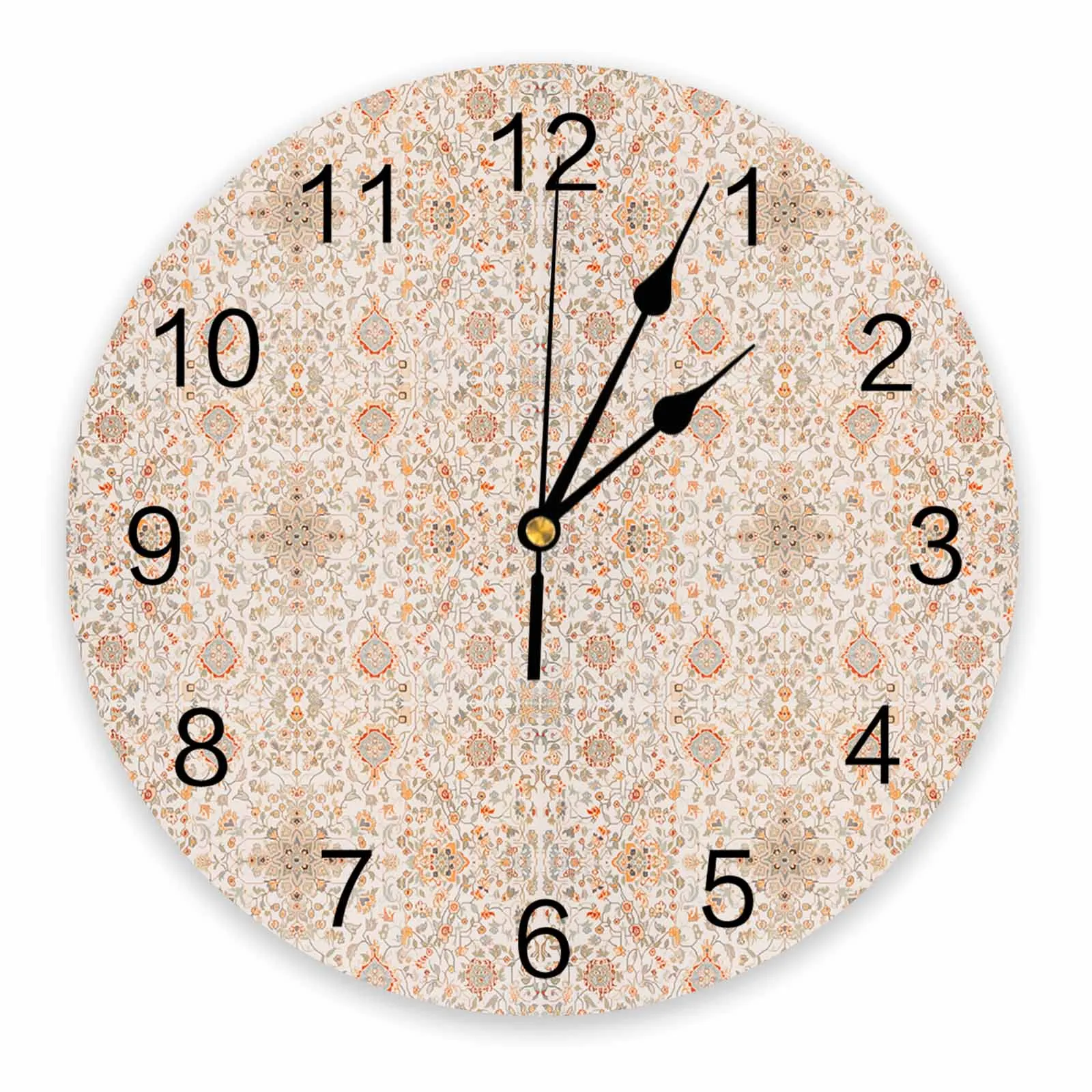 Ethnic Style Retro Persian Pattern Floral Printed Wall Clock Modern Silent Clock Living Room Home Decor Wall Hanging Watch