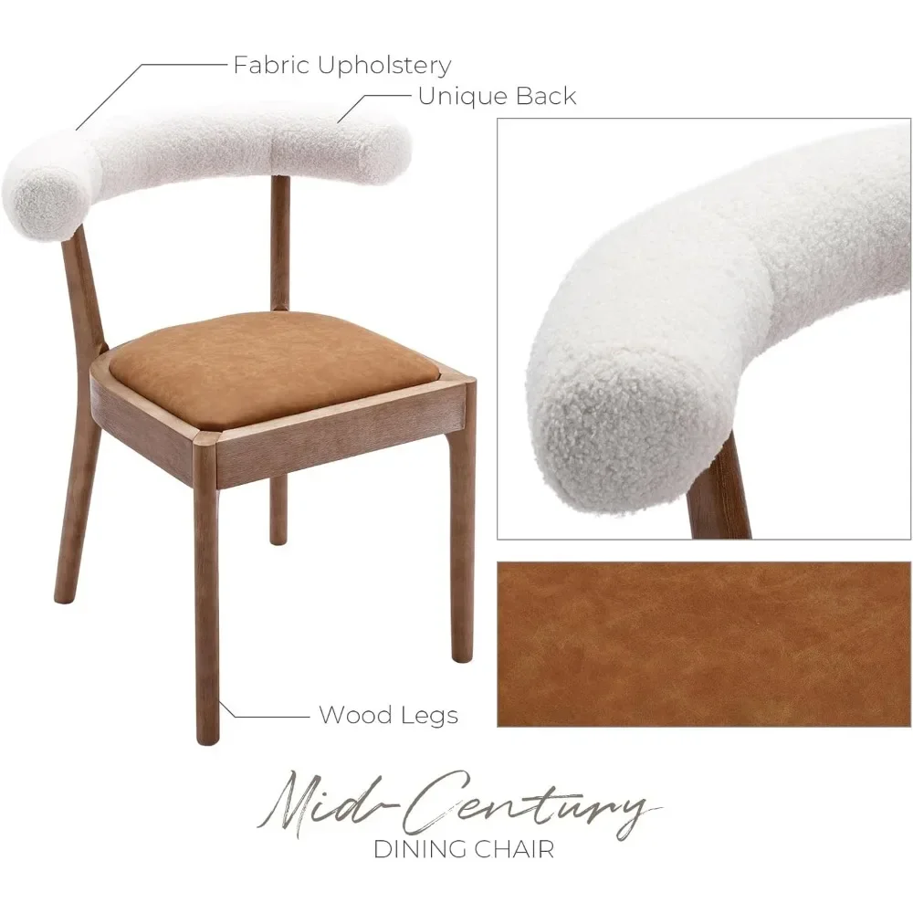 Dining Chair Set of 4 with Rubberwood Frame, Armless Kitchen & Dinings Room Chairs, Mid-Century Modern Fabric Dining Chair image 4