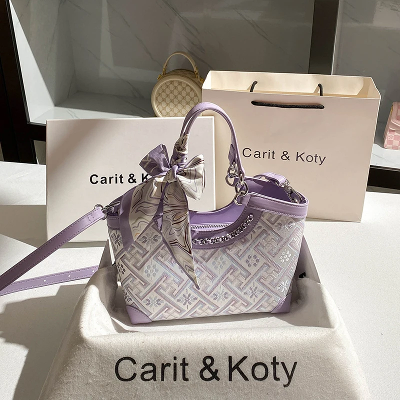 

Chinese-style heavy-duty embroidered basket bag, handbag, high-end bucket bag