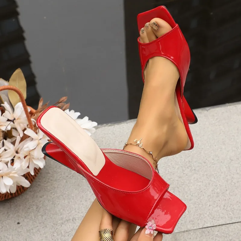 Plus-size Women's Shoes New Foreign Trade Square-toe Open-toe Special-shaped Heel Non-slip and Wear-resistant Kitten Heel Shoes