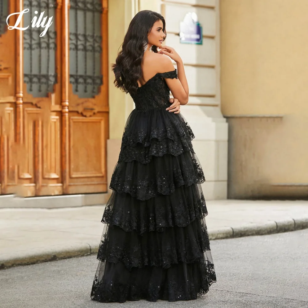 Lily noir robe formelle élégante chérie Appliques hors de l'épaule robe de bal haute fente robes de soirée pour femme personnalisé