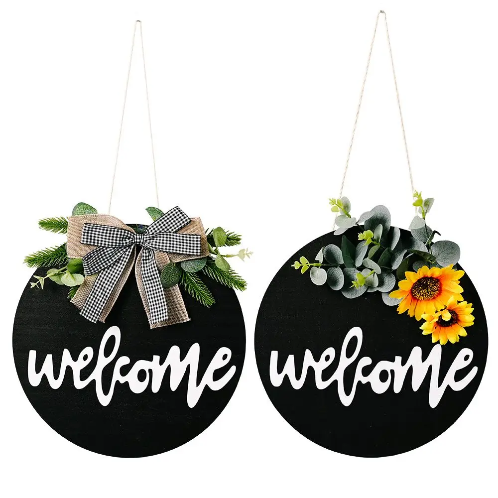 1pc Wooden Welcome Home Sign Farmhouse Welcome Wreath Sign Sunflower & Bow Front Door Decor Housewarming Gift Home Decor