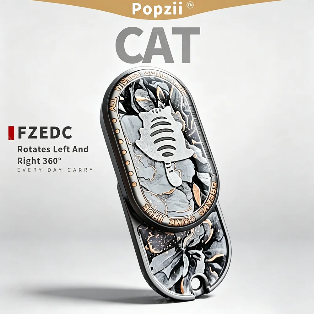 FZEDC Cat Stainless Steel Fidget Slider Stress Relief Toy DIY Crystal Sealing Push Slider Rotates Left And Right 360° Fidget Toy