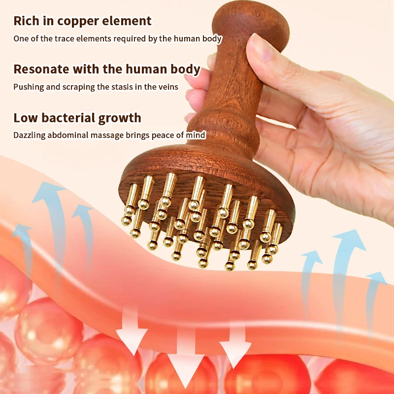Durable Chinese SPA Gua Sha Tool Copper Head Massage Gua Sha Comb Long Wooden Handle Sturdy Meridian Point Massager Brush
