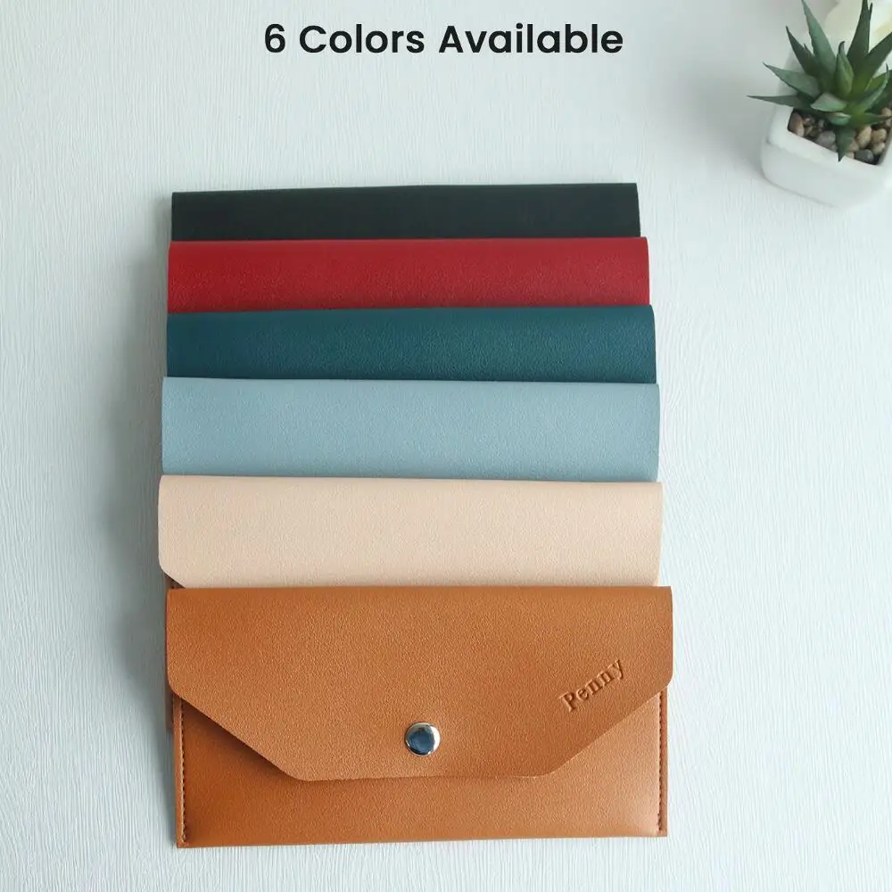 Custom Embossed Name Envelope Leather Wallet Snap Button Personalized Ultra-Thin Cash Envelope Wallet Waterproof Tickets Pouch