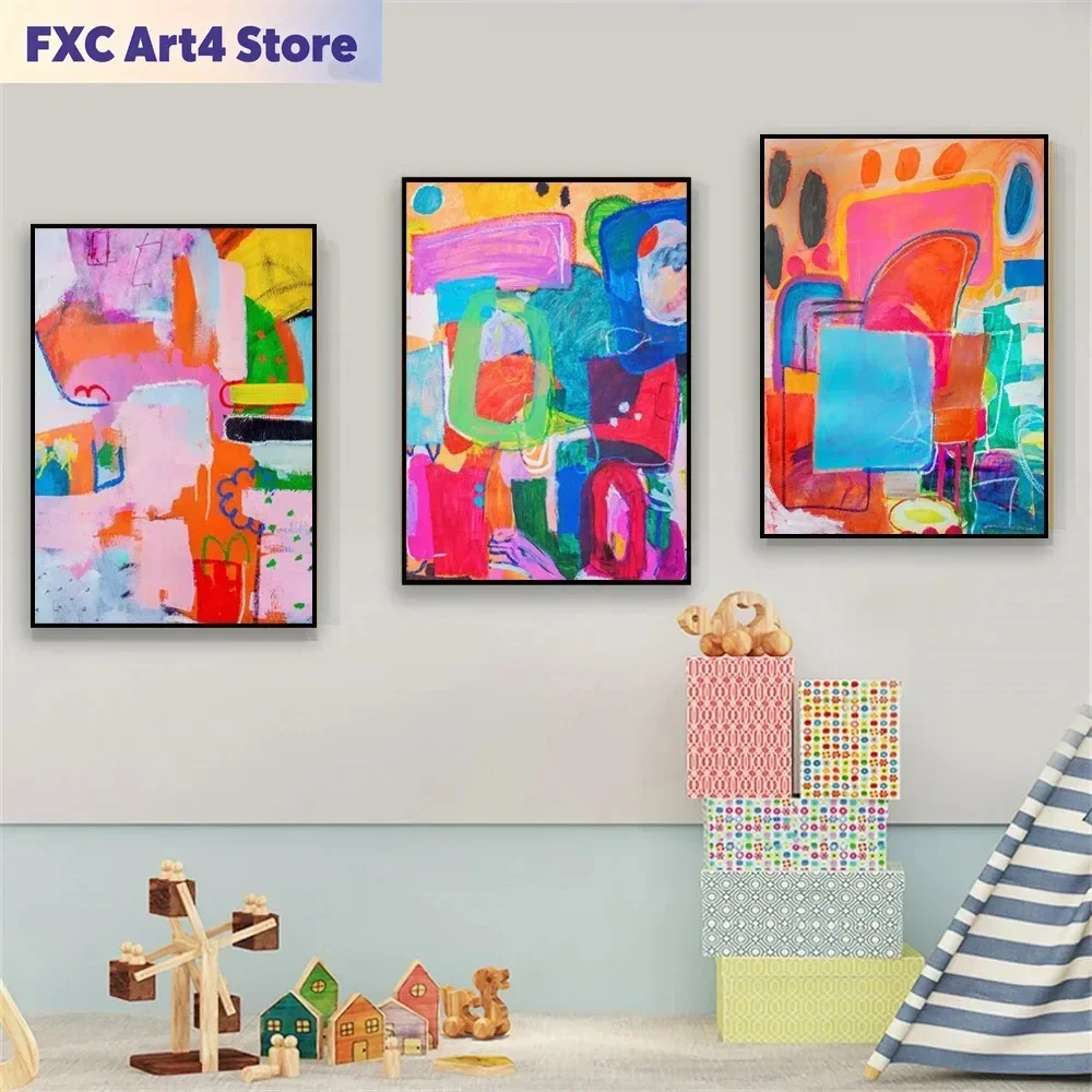 Frameless Abstract Mid Century Wall Art Print Poster Modern Colorful Large Gallery Wall Art Decor Nordic Canvas Painting Home Ro