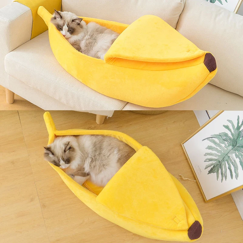 Cama para gatos con forma de plátano, camas divertidas y acogedoras para gatos, cesta portátil duradera y cálida para mascotas, perrera, cojín para perros, suministros para gatos Multicolor