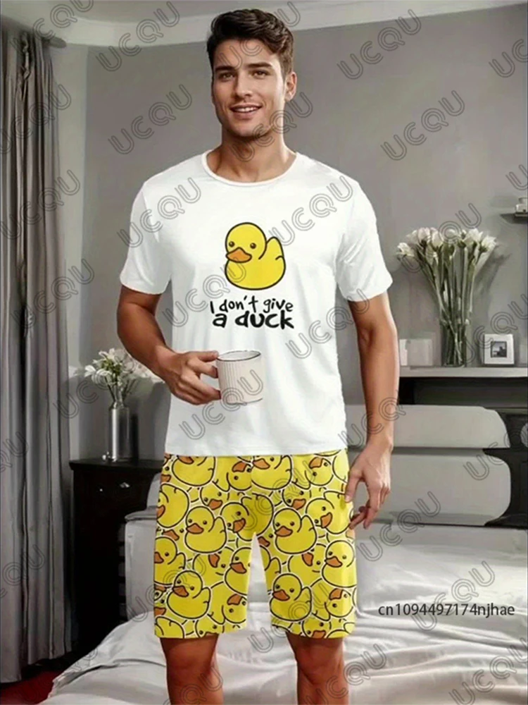 

2026 New Men's Tracksuit Set Yellow Duck Short Sleeve T Shirt+Shorts Suit Casual Suit Sports Streetwear 2 Piece Male Clothes