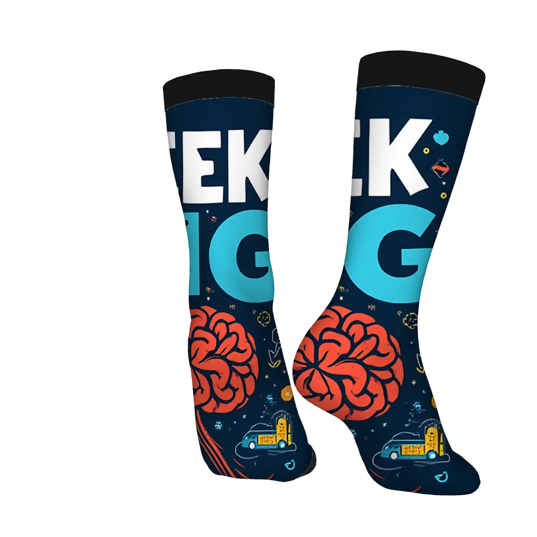 cool Style Crew Socks, Brain & Letter Print Socks