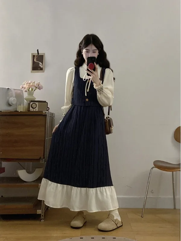 

plus Size Long Sleeve Maxi Dress with Waist Cinching And Flounce Design Korean Style A-Line Dress for Women Autumn New Arrival