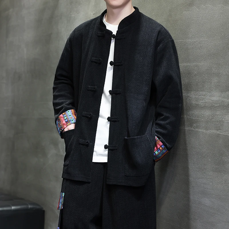 

New Chinese Sle Retro Ethnic Print Tang Suit Jaet Men's Trendy Brand Corduroy Youth Jaet Haome Zhongan Suit