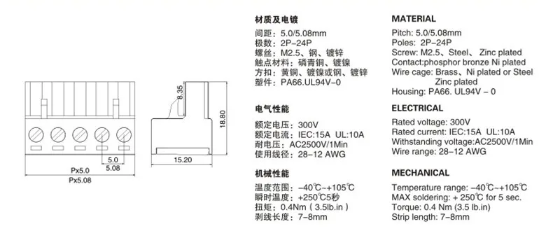 10Sets Pitch 5,08mm Terminal Block Stecker 2EDG 5,08mm 2-20 Pin PCB Schraube Stecker Terminal Block KF2EDG Buchse PCB Schraube – Detail 1