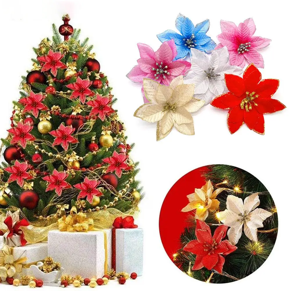 Artificial Christmas Flowers DIY Merry Christmas Decorations For Home Natural Rattan Wreath Garland Tree Craft Xmas Decor G6W4