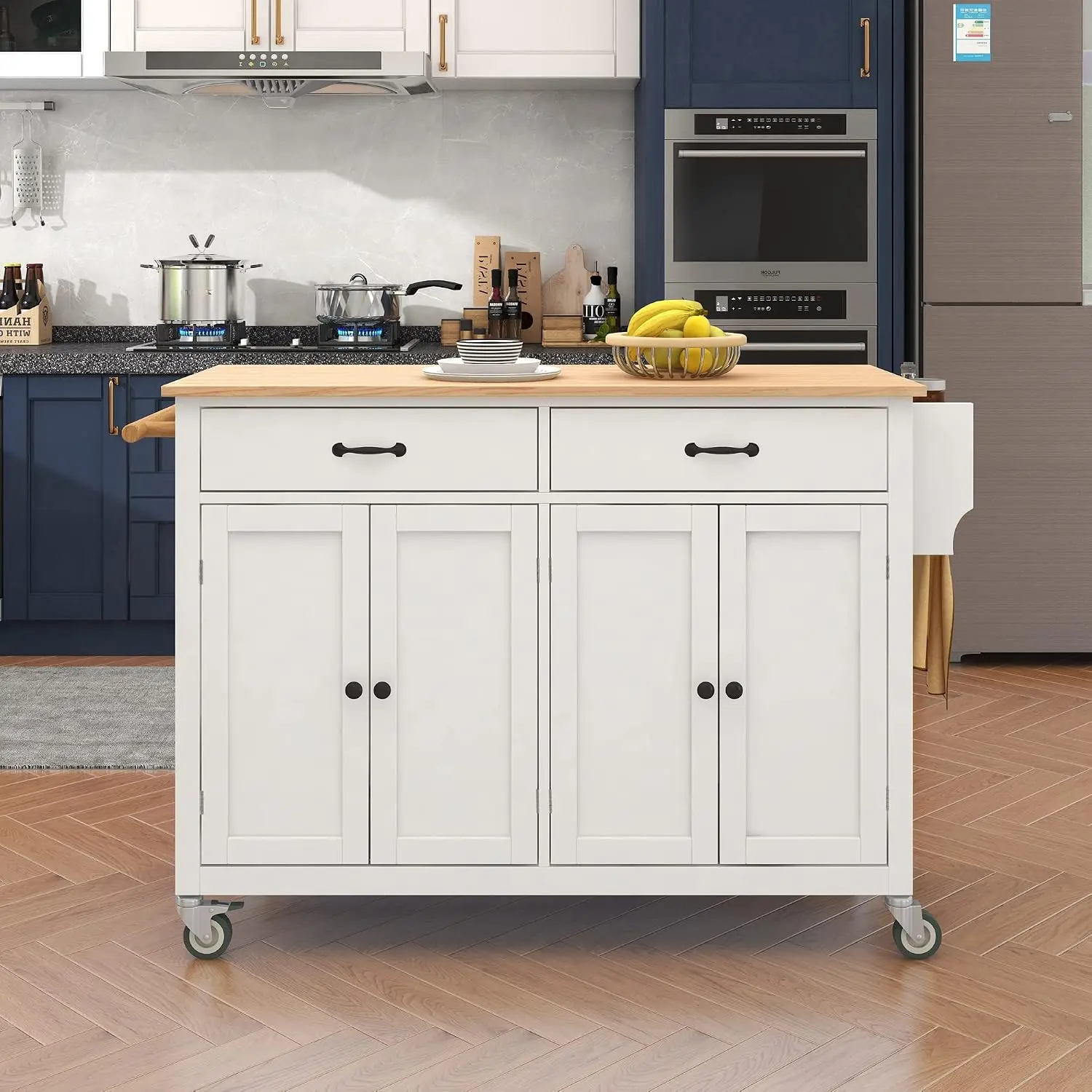 Solid Wood Top Kitchen Island Cart with Locking Wheels, Customized
