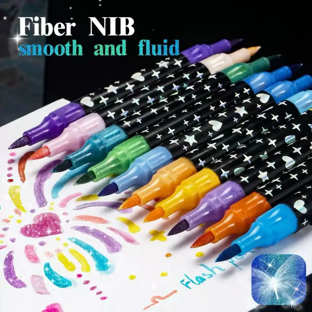 

Двухцветные блестящие флэш-маркеры с двумя наконечниками и эффектом флэш-порошка, быстросохнущие для поделок, скрапбукинга, презентаций, офиса