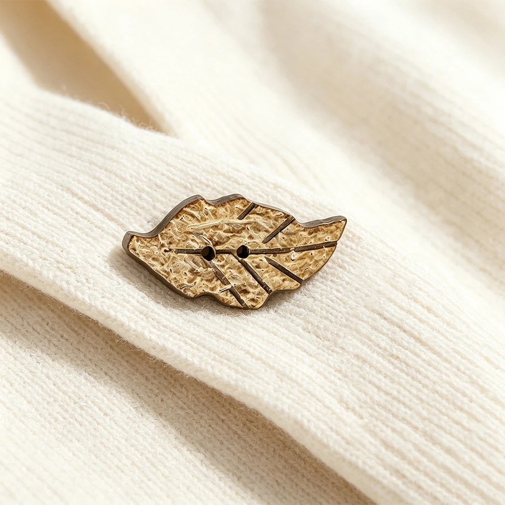 Plant Leaf Shapes Buttons Made From Natural Coconut Shells Hand Carved Double Hole Clothing Decorative Button Sewing Accessories