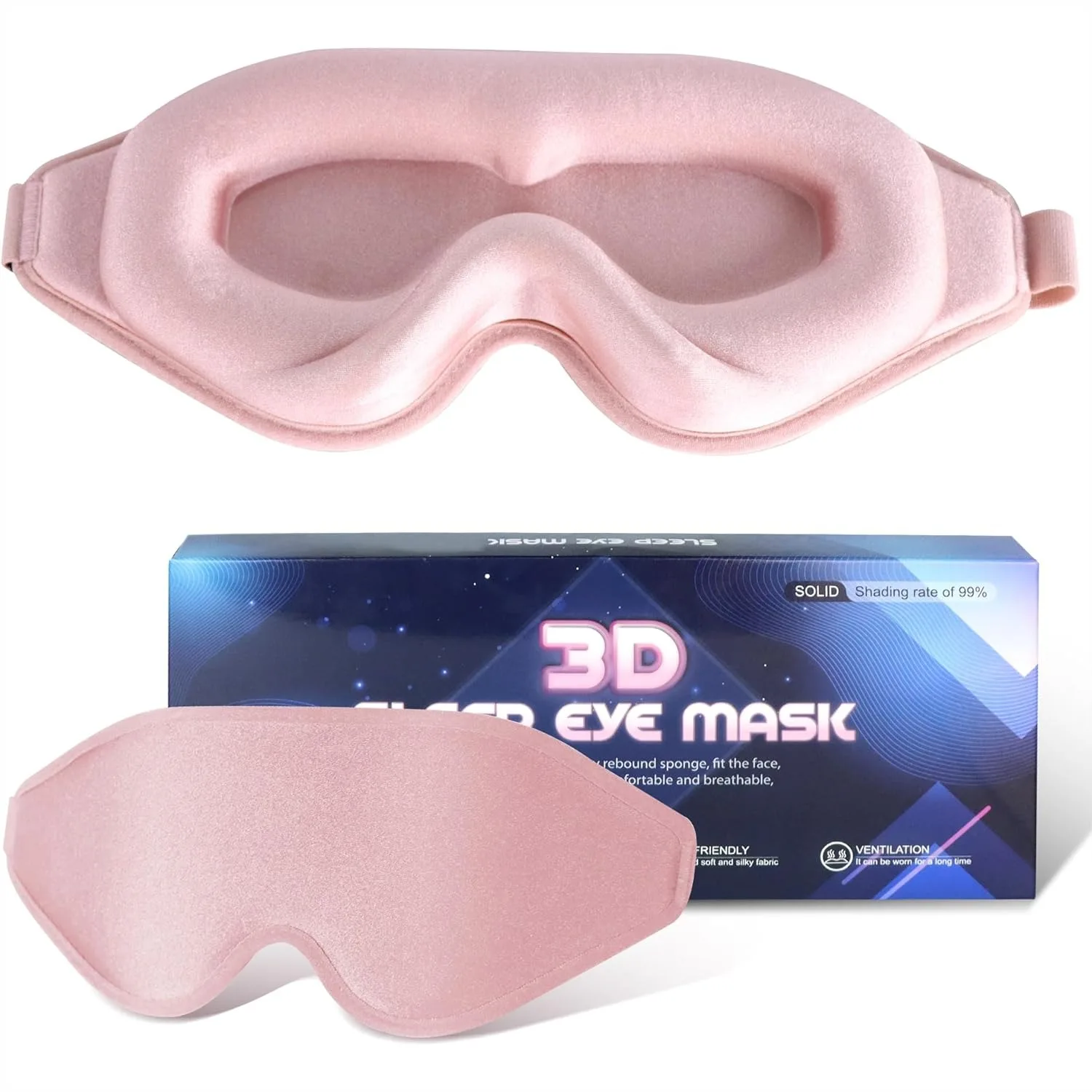 

3D Contoured Sleep Mask for Men Women, Upgraded Eye Cover for Sleeping with Adjustable Strap, Block Out Light, Soft Comfort Shade for Travel Yoga Nap (1pcs, Pink)