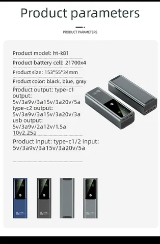Портативный внешний аккумулятор 100W PD с быстрой зарядкой, 20000 мАч, двунаправленный, для iPhone, Android, ноутбуков