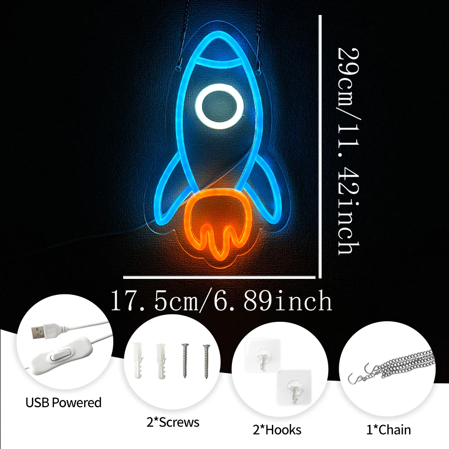 Rocket Neon Sign For Wall Decor,Led Neon Light For Bedroom,Living Room,Man Cave,Game Room,Party,Holiday Gift For Friends,Teens