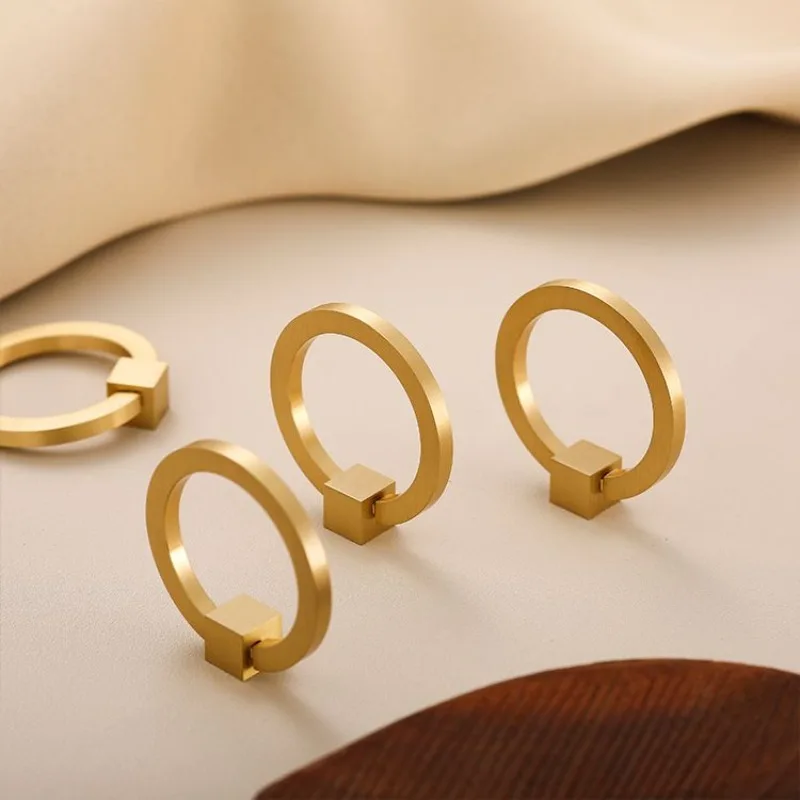 Poignée de porte de garde-robe nordique, poignée en cuivre pur à trou unique en laiton tout en cuivre, petite poignée d'armoire à tiroirs ronds simples