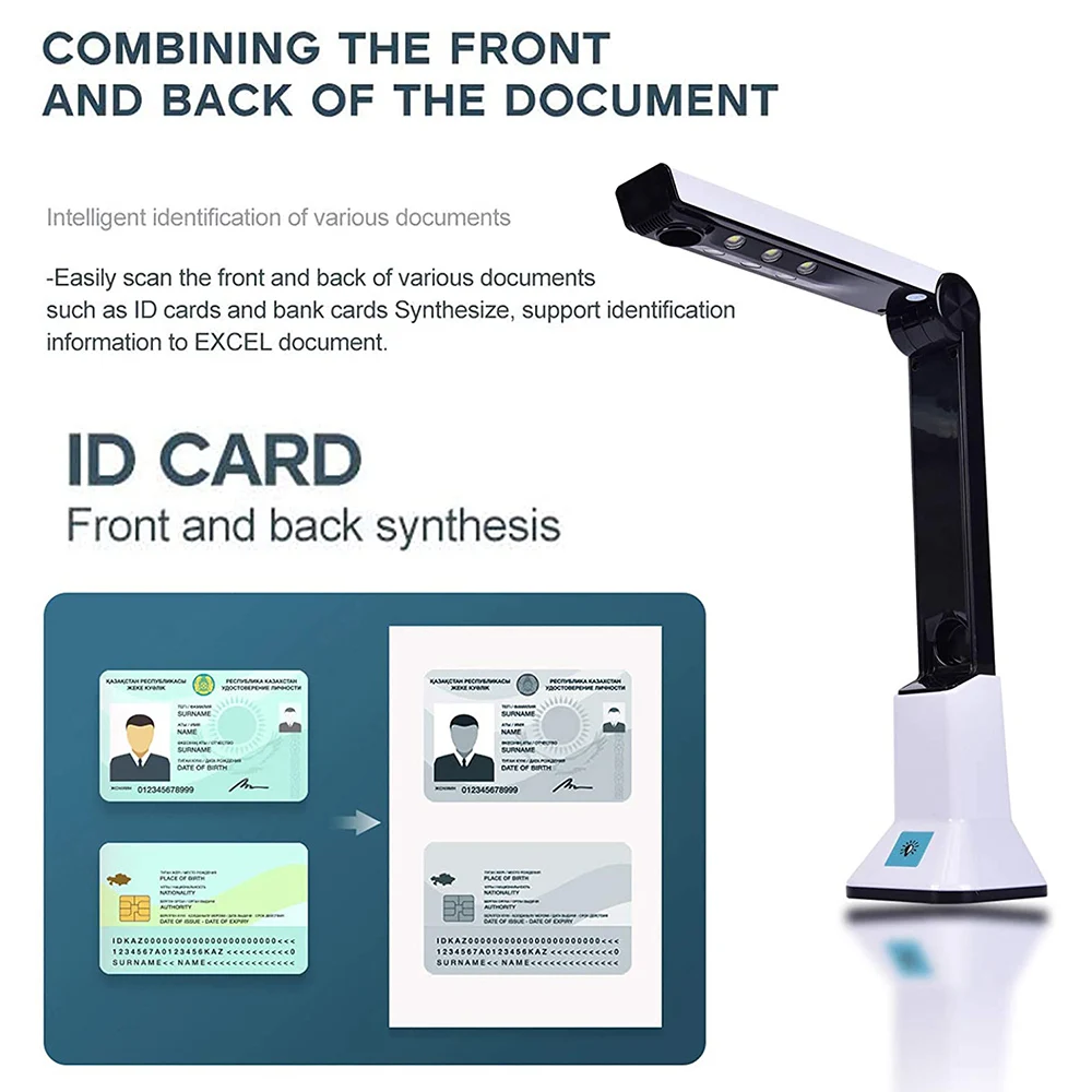 Document Camera for Teachers, Portable USB Document Camera Scanner with Stand 8MP HD A4 Format Doc Cam Photo Scanner