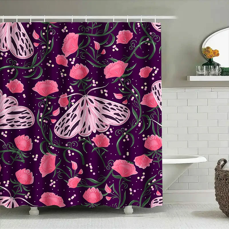 

Занавеска для душа в винтажном стиле, розовые цветы, белый кружевной узор, 180x240 см, водонепроницаемая ткань, декор для ванны, аксессуары для обустройства дома