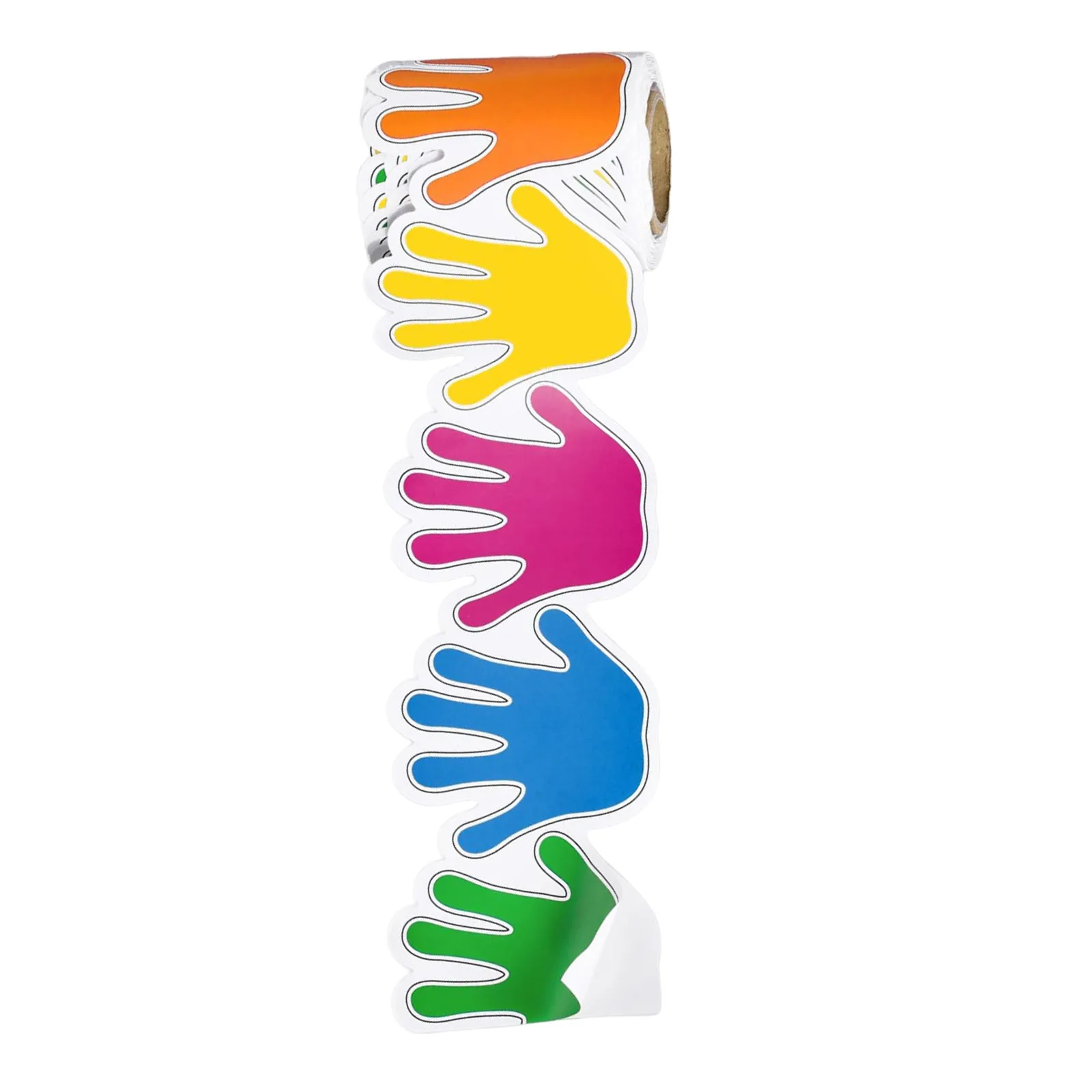 32.8ft Handprint Bulletin Board Border Roll – Self-Adhesive Vibrant Classroom Decor Sticker for Blackboard or Desk