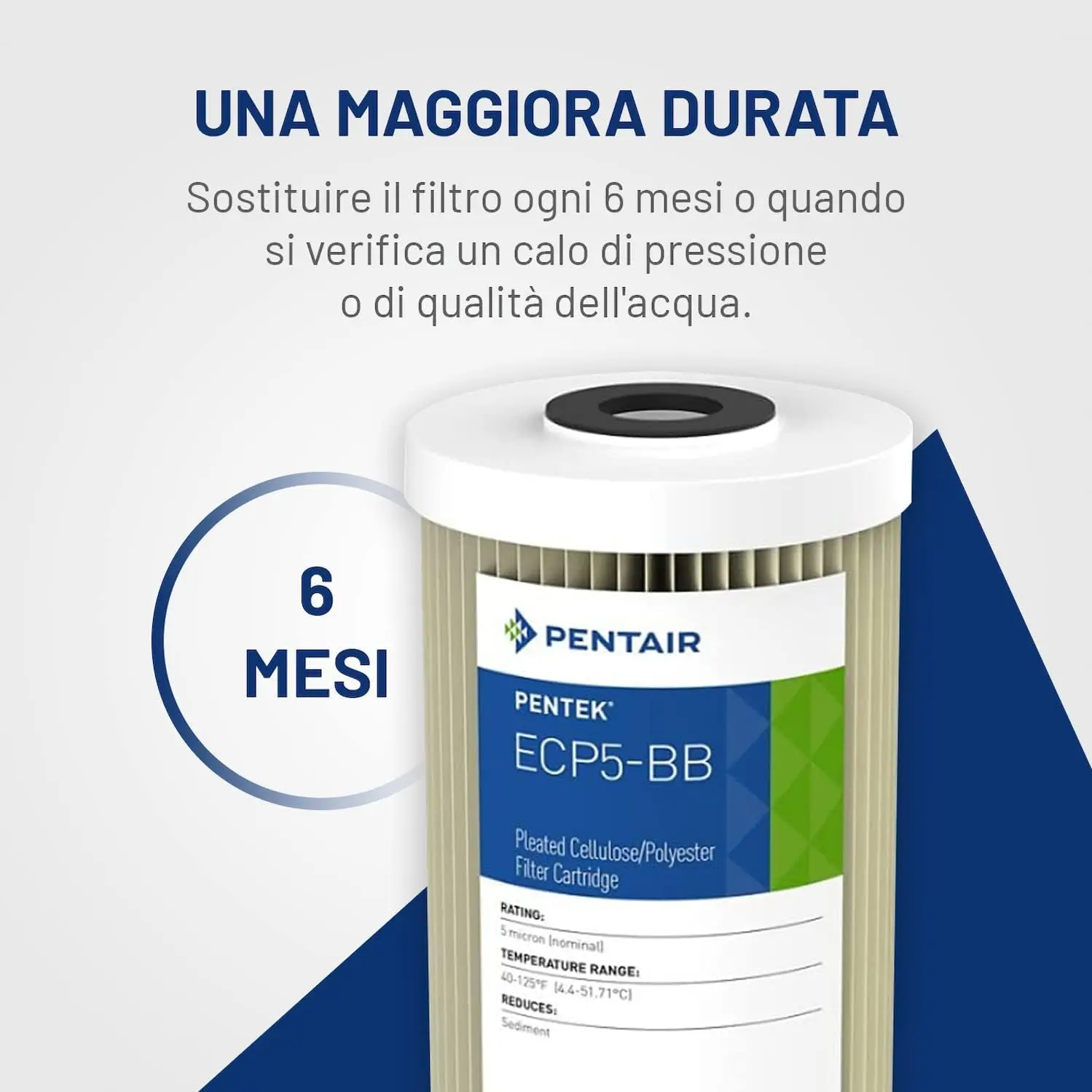 Filtro de agua de sedimentos, reemplazo de poliéster de celulosa plisada de alta resistencia para toda la casa, 10 pulgadas, C