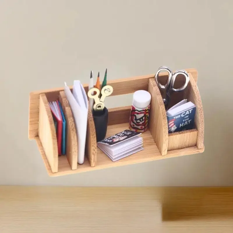 1 Set Dollhouse Miniature Desktop Bookshelf Stationery Rack Home Model Decor Living Scene Storage Rack Doll House Accessories