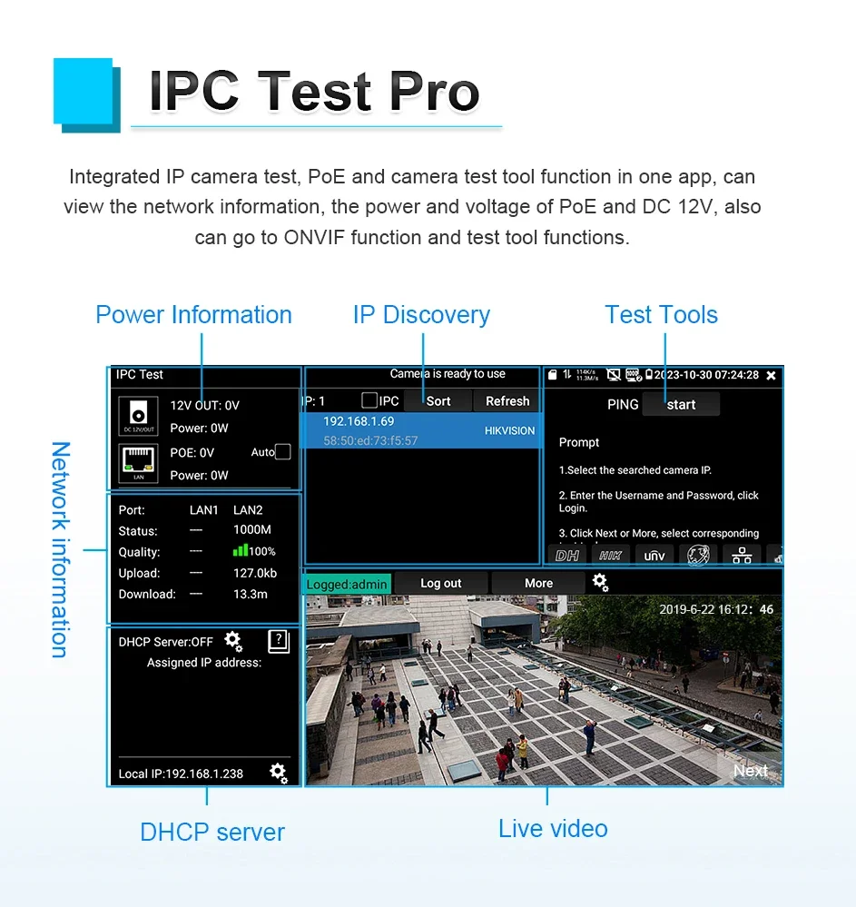 Imagem -03 - Monitor de Testador de Câmera ip Cctv Entrada Hdmi e Vga 4k 8mp Ahd Tvi Cvi Poe ++ 90w Sfp