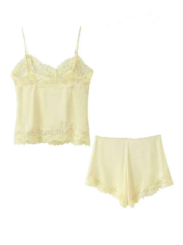 

HH женское повседневное шелковое нижнее белье с открытой спиной, стильные однотонные костюмы с v-образным вырезом без рукавов, топ на бретельках + украшение на пуговицах, шорты с высокой талией