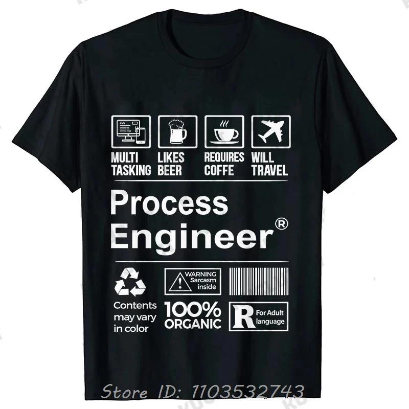 

Trendy Short-sleeved Men's Clothing Street T-shirt Clothes Engineer in Progress Printed Cotton T-shirt Summer Harajuku Street