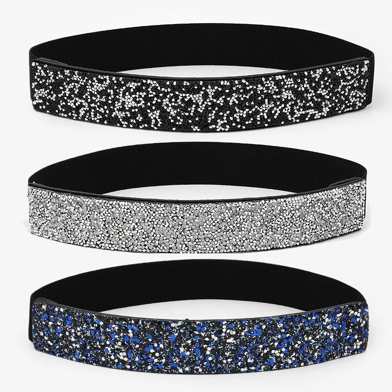 

1SPC Bling Rhinestone Elastic Waistband Flashy Crystal Belt for Women Fashion Versatile