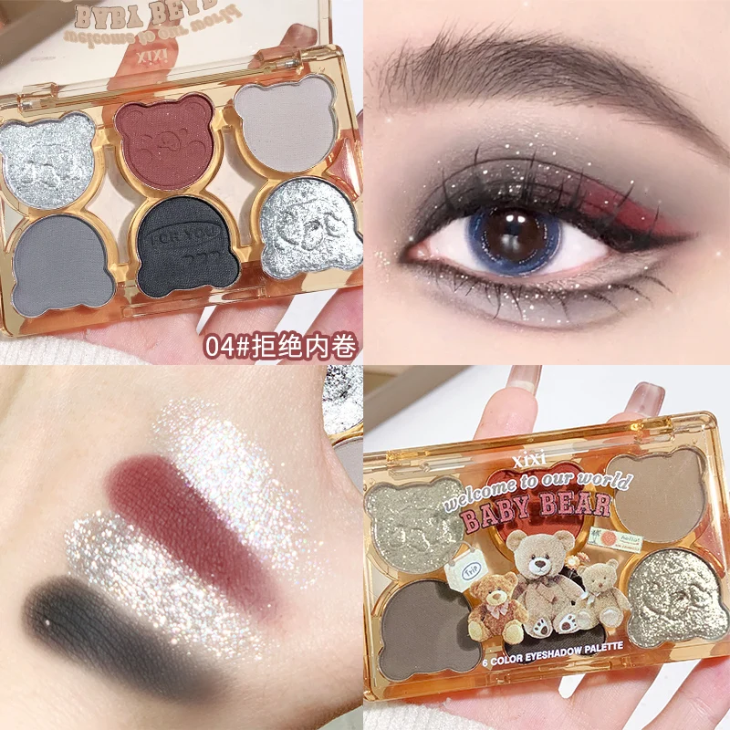 Cartoon Bears Glitter Eyeshadow Palette Pearlescent Makeup Palette Matte Velvet Smooth Shimmer Long-wear Smoky Eyes Cosmetics