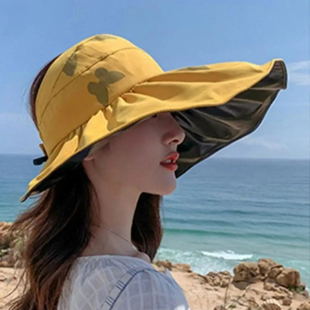 Breathable Sun Hat with Back Strap Women’s Wide Brim Sun Bucket Hat Foldable Breathable Beach Cap Summer Outdoor Travel Sun