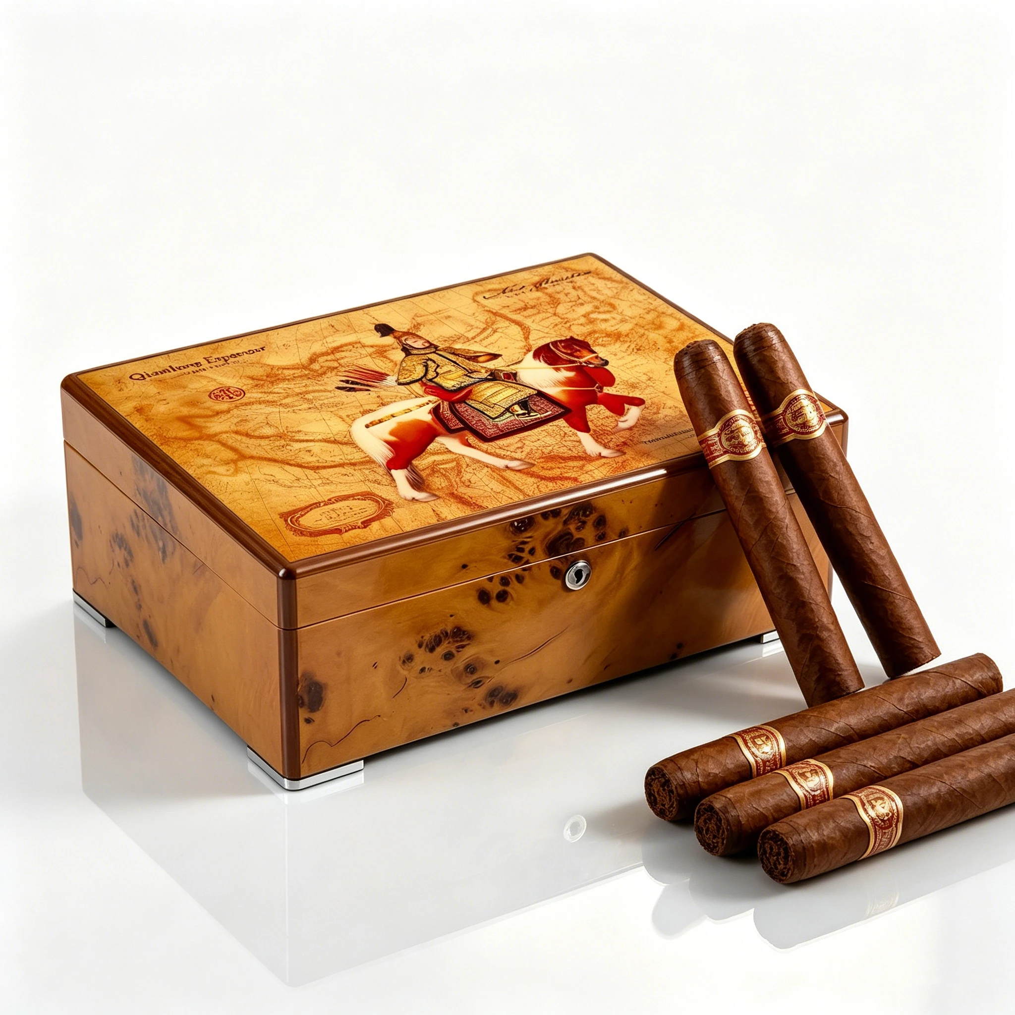 Cedar Wood Cigar Box With Key And Humidifier Hygrometer.