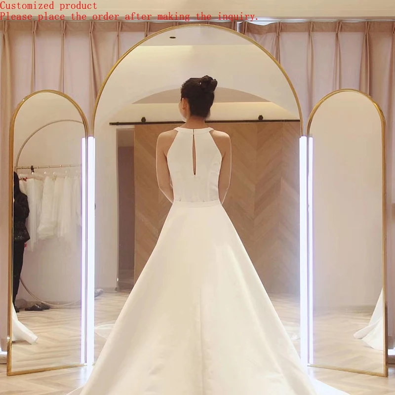 

Full Size Customize Wedding Dress Shop Hree Fold Gold Color Large Full Length Floor Metal Frame Mirror