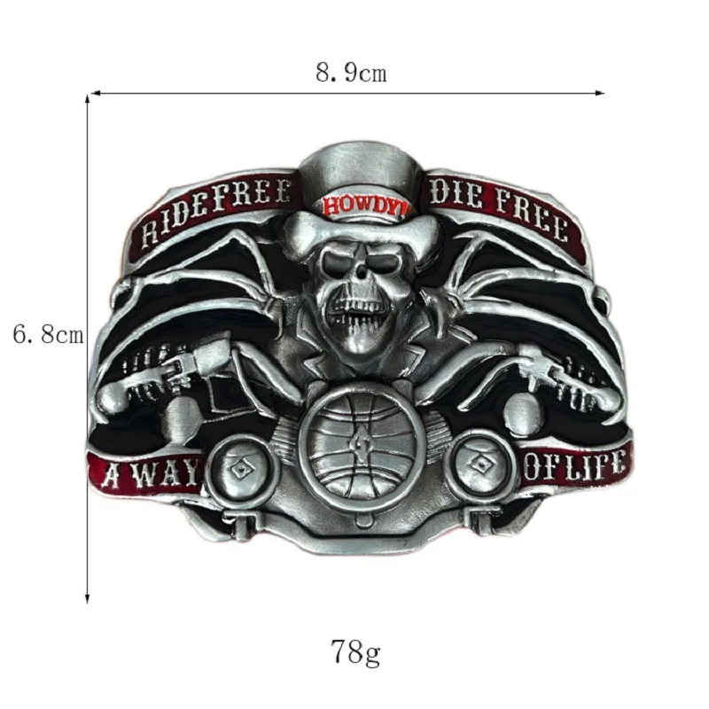 Zinc alloy motorcycle skull belt buckle in Western style