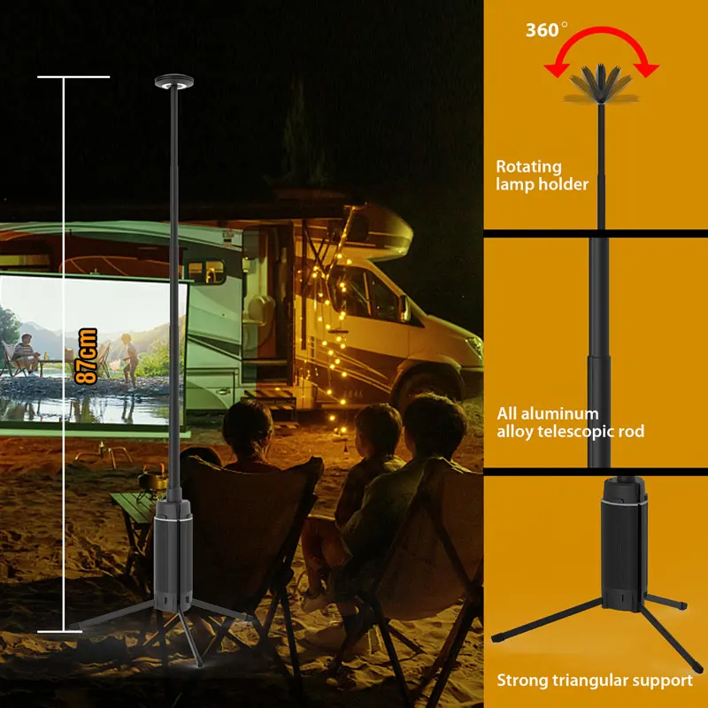 Portable Camping Lantern Telescopic LED Work Light USB Rechargeable 2000LM Outdoor BBQ Fishing Tent Emergency Lamp With Tripod