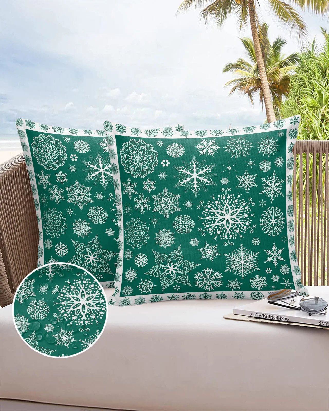 2/4PCS Christmas Green Snowflake Texture Waterproof Decorative Sofa Throw Pillow Cover Case Garden Patio Cushion Covers