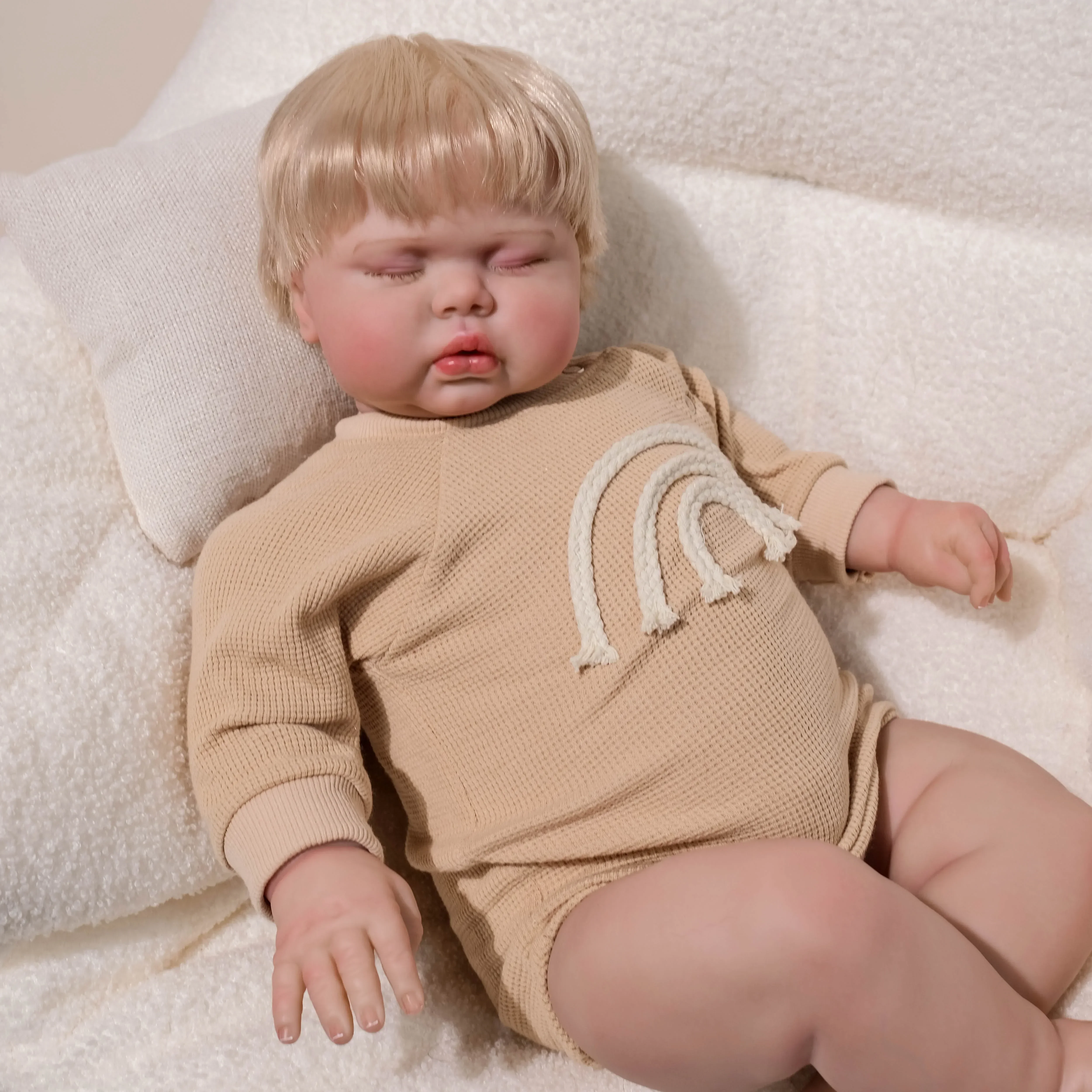 24inch Pickle Real Picture Finished Lifelike Reborn Doll Blond Hair Cuddly Soft Cloth Body with Visible Veins