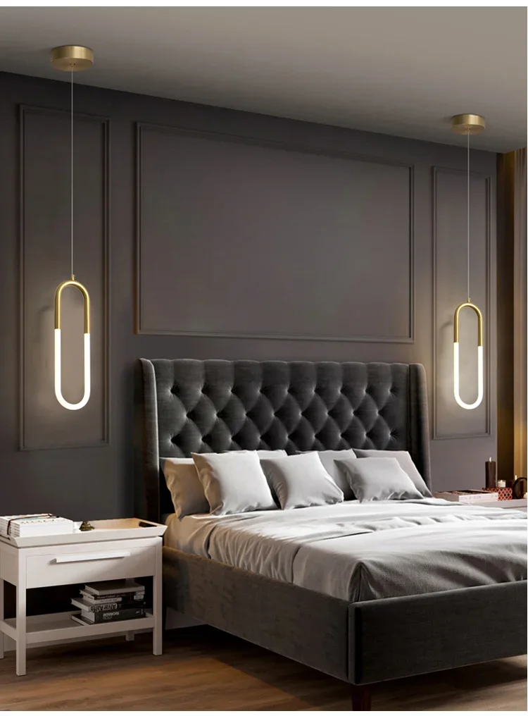 Imagem -02 - Modern Bedside Lâmpada Suspensa de Linha Longa Tubo Criativo em Forma de u Luzes Pingentes Led Latão Única Cabeça Dupla 360 Graus