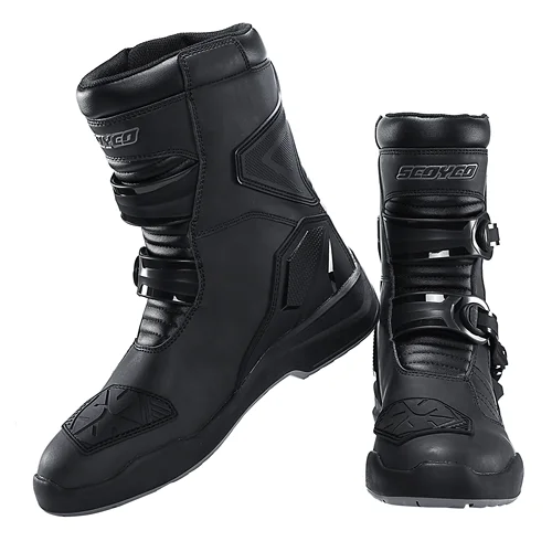 Imagen 2 del producto SCOYCO-Botas Retro de cuero de vaca para motocicleta, zapatos impermeables de media pantorrilla, Botas largas para Motocross