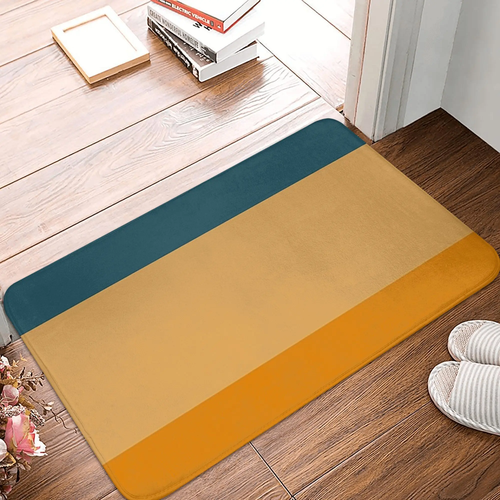 

Нескользящий коврик от синего до оранжевого цвета в минималистском стиле с цветными блоками в полоску, напольный коврик для кухни, входа, дома, балкона, коврики для ног